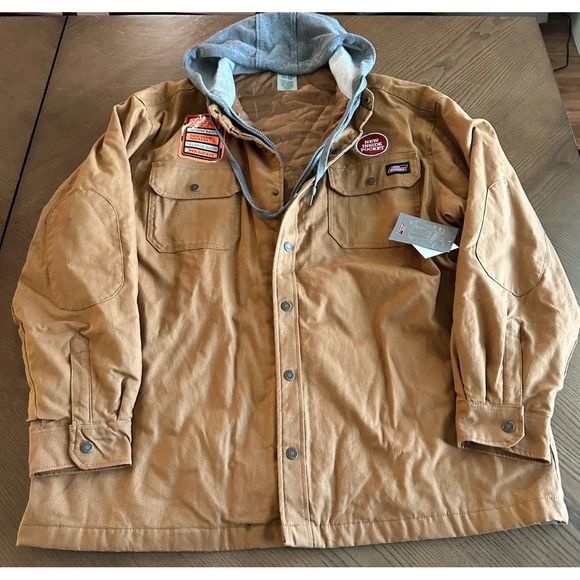 Dickies Hooded Canvas Shirt Jacket XXL Brown NWT Quilted Workwear Streetwear - Picture 1 of 8